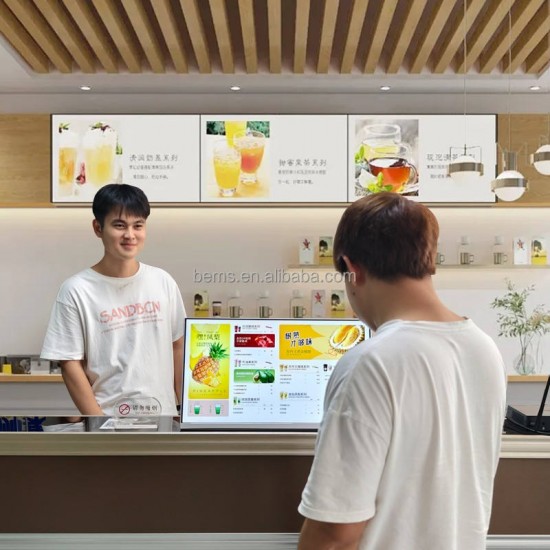 Desktop Digital Menu Billboard 23.8 Inch 250 Nits Indoor USB L-SHAPE Android Smart Wifi LCD Advertising Restaurant Scree