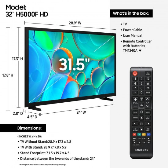Samsung 32";-Inch Class HD H5000F 32H500F  Smart TV,  HDR, Object Tracking Sound Lite