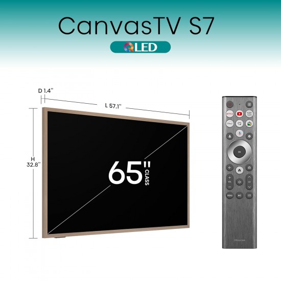 Hisense 65-Inch 65S7N Class QLED 4K S7N CanvasTV™ Series Dolby Vision HDR Google Smart TV (65S7N) - 144Hz, Art Mode, Anti-Glare Panel, Hi-Matte Display, Frame & UltraSlim Wall Mount Included Hisense 65-Inch 65S7N Class QLED 4K S7N CanvasTV™ Series Dolby Vision HDR Google Smart TV (65S7N) - 144Hz, Art Mode, Anti-Glare Panel, Hi-Matte Display, Frame & UltraSlim Wall Mount Included
