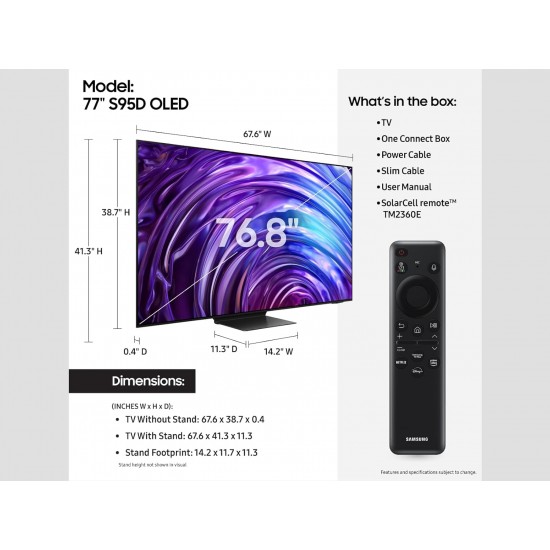 Samsung 77-Inch Class OLED 4K S95D 77S95D Series HDR Pro Smart TV w/Dolby Atmos, Object Tracking Sound+, Motion Xcelerator, Real Depth Enhancer, 4K AI Upscaling, Alexa Built-in 